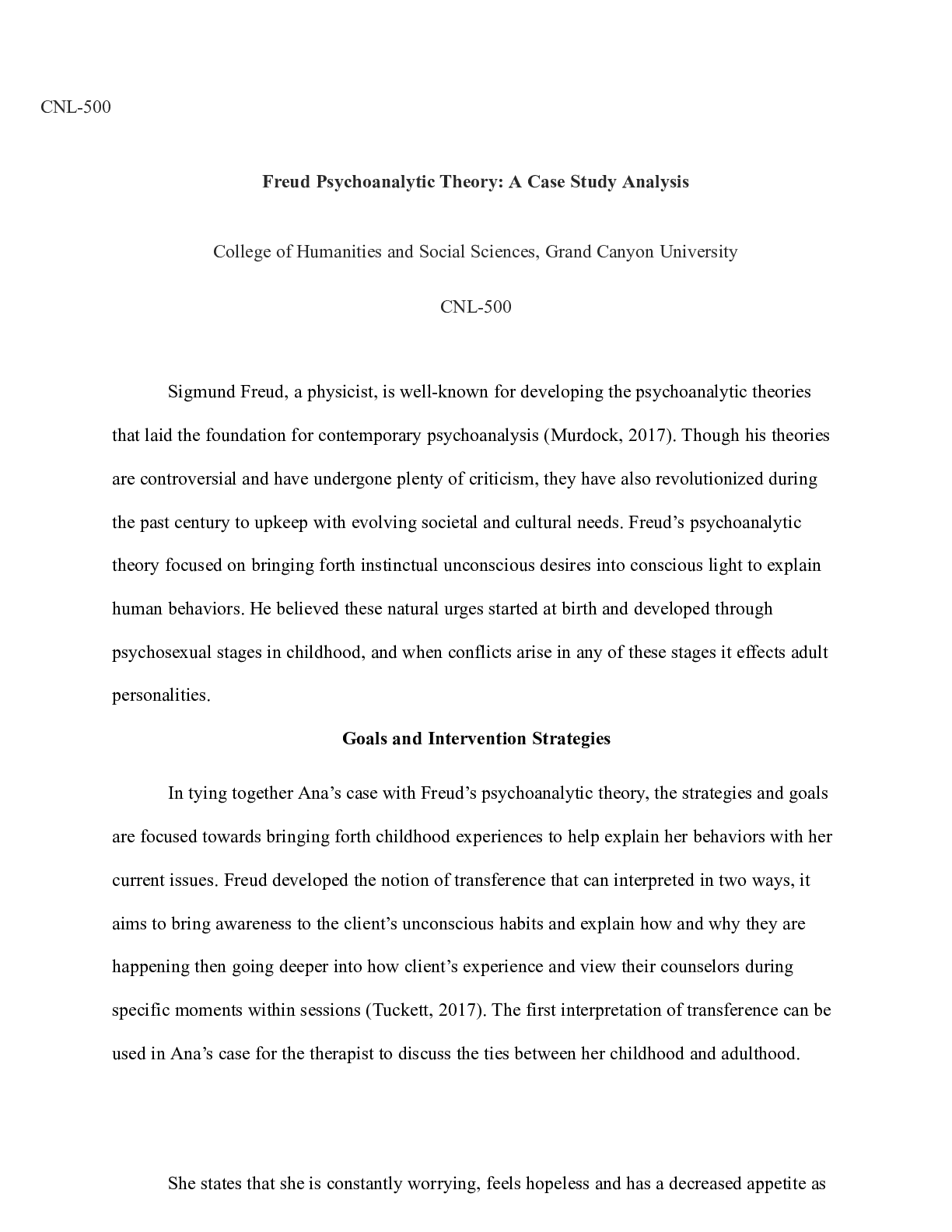 Preview of CNL_500_Psychoanalytic_Case_Analysis.docx(1)  CNL-500  Freud Psychoanalytic Theory: A Case
